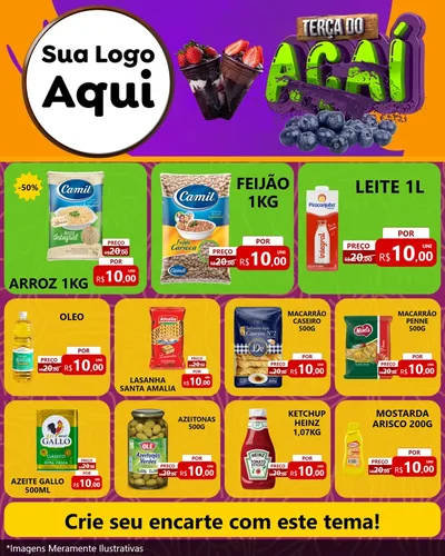 Modelo de Rede Social para Feed Instagram com o tema Terça do Açaí para Supermercado