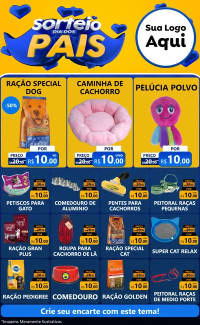 Modelo de Encarte para Encarte Grande com o tema Sorteio Dia dos Pais para Pet Shop