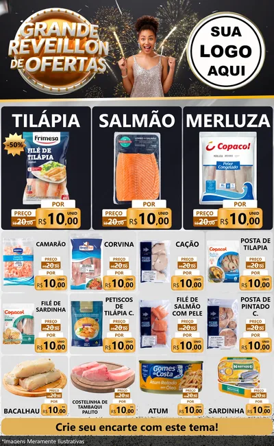 Modelo de Encarte para Encarte Grande com o tema Grande Réveillon de Ofertas para Peixaria