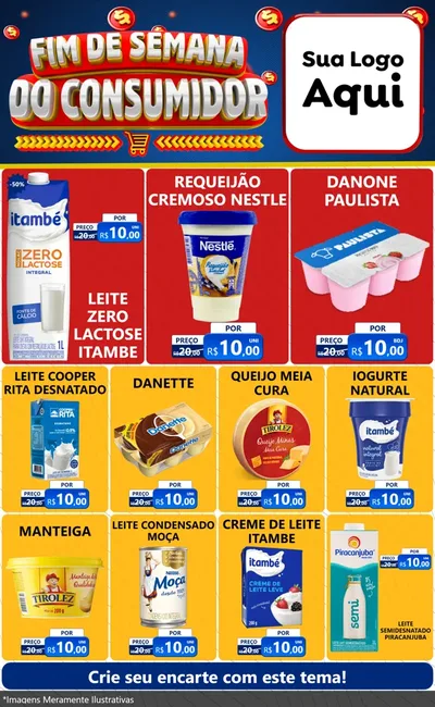 Modelo de Encarte para Encarte Grande com o tema Fim de Semana do Consumidor para Frios e Laticínios