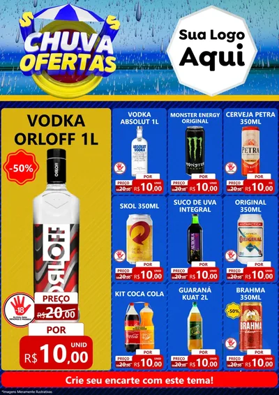 Modelo de Encarte para Encarte A4 Vertical com o tema Chuva de Ofertas para Distribuidora de bebidas
