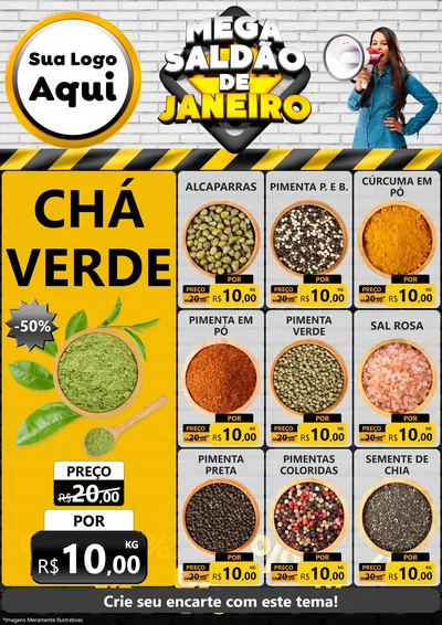 Modelo de Encarte para Encarte A4 Vertical com o tema Mega Saldão de Janeiro para Produtos Naturais