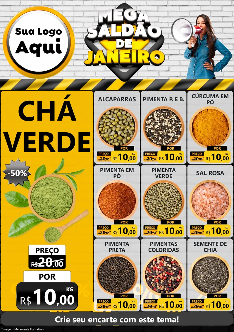Modelo de Encarte para Encarte A4 Vertical com o tema Mega Saldão de Janeiro para Produtos Naturais