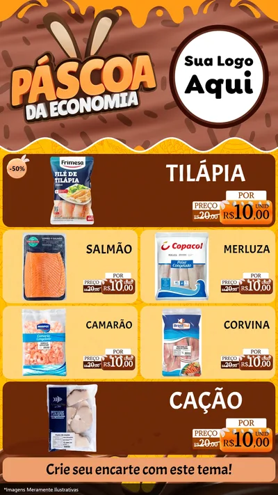 Modelo de TV para TV Vertical com o tema Páscoa da Economia para Peixaria