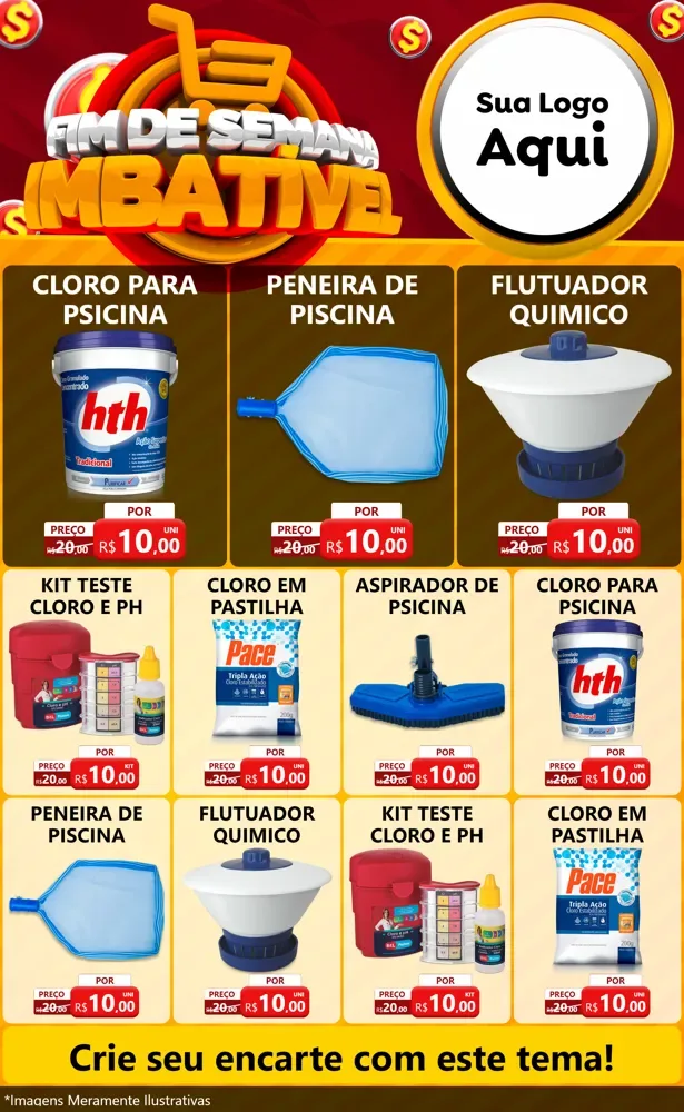 Modelo de Encarte para Encarte Grande com o tema Fim de Semana Imbatível para Produtos para Piscina