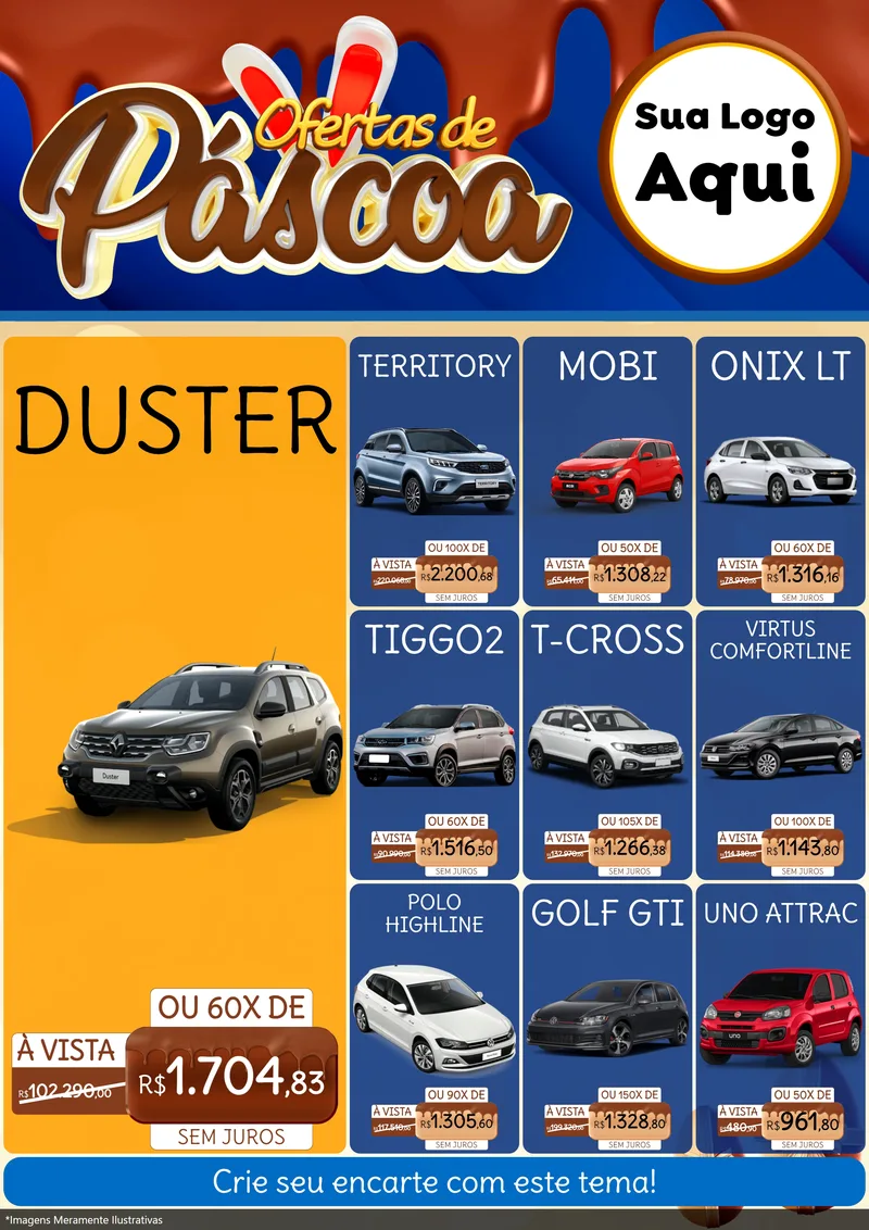 Modelo de Encarte para Encarte A4 Vertical com o tema Ofertas de Páscoa para Concessionaria de Carros