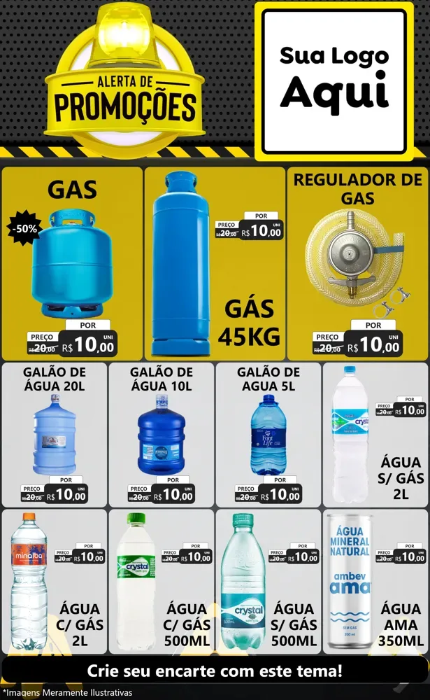 Modelo de Encarte para Encarte Grande com o tema Alerta de Promoções para Água e gás