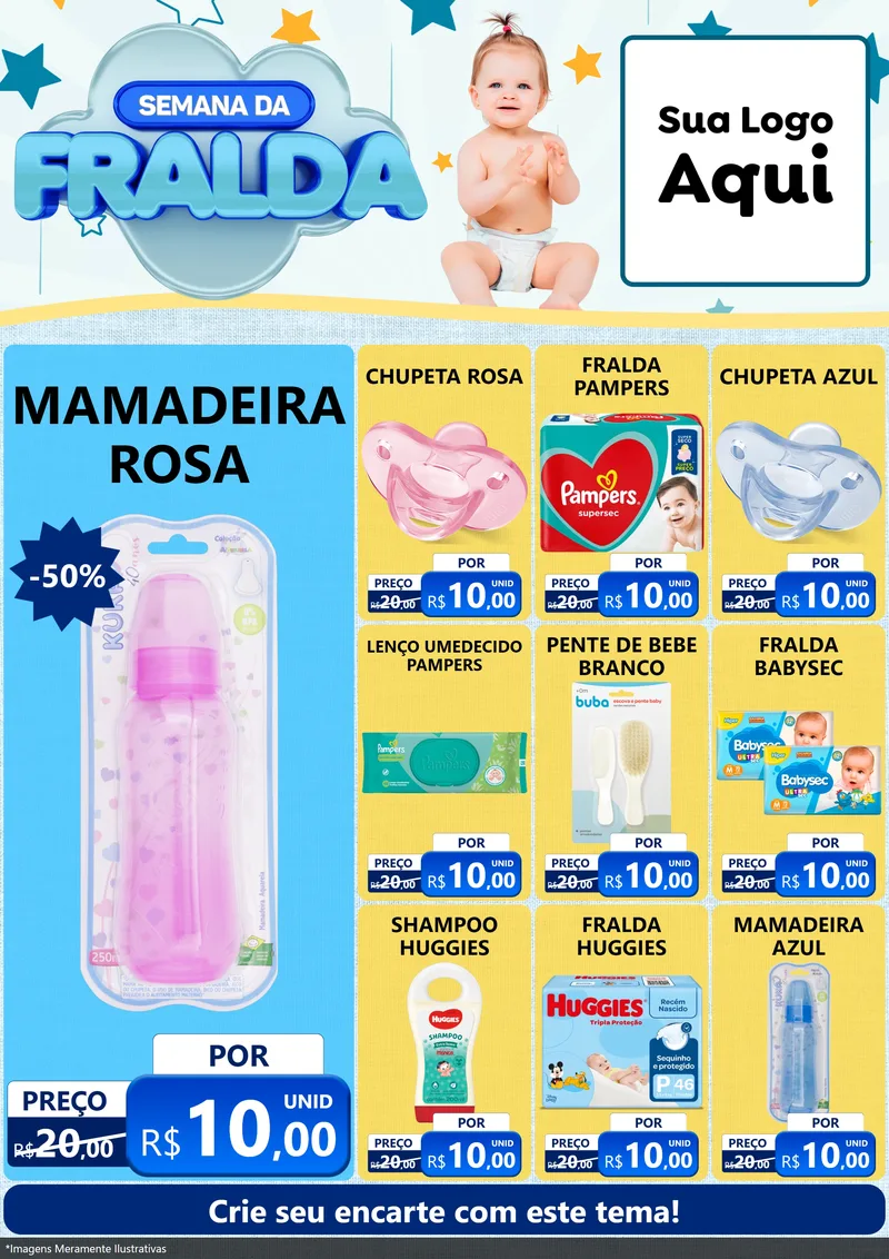 Modelo de Encarte para Encarte A4 Vertical com o tema Semana da Fralda para Bebês