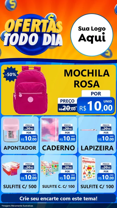 Modelo de Rede Social para Stories com o tema Ofertas Todo Dia para Papelaria