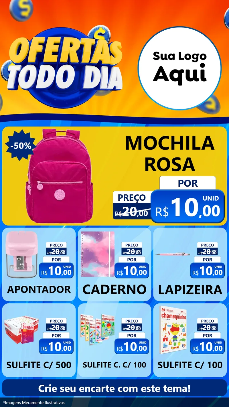 Modelo de Rede Social para Stories com o tema Ofertas Todo Dia para Papelaria