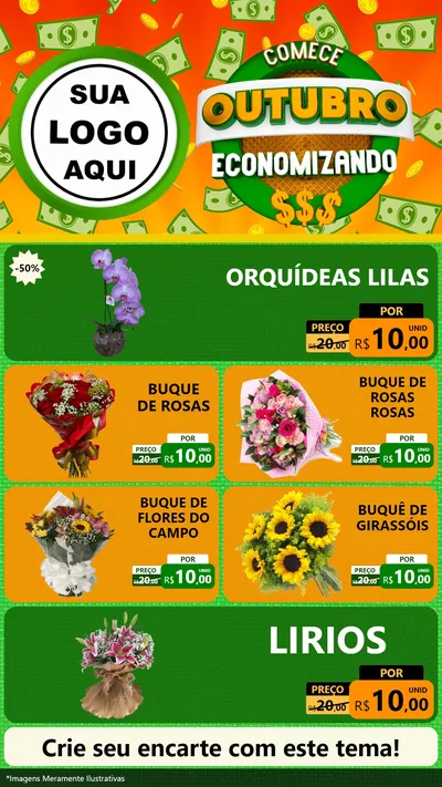 Modelo de TV para TV Vertical com o tema Comece Outubro Economizando para Floricultura e jardim