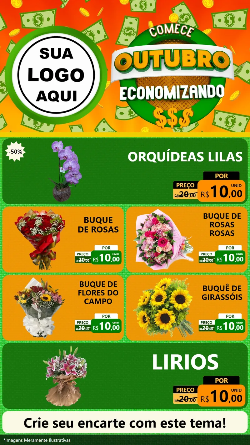 Modelo de TV para TV Vertical com o tema Comece Outubro Economizando para Floricultura e jardim