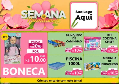 Modelo de Encarte para Encarte A4 Horizontal com o tema Semana da Primavera para Brinquedos