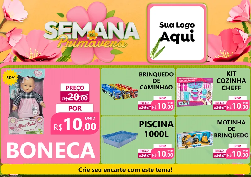 Modelo de Encarte para Encarte A4 Horizontal com o tema Semana da Primavera para Brinquedos