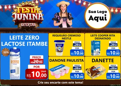 Modelo de Encarte para Encarte A4 Horizontal com o tema Festa Junina Ofertas para Frios e Laticínios
