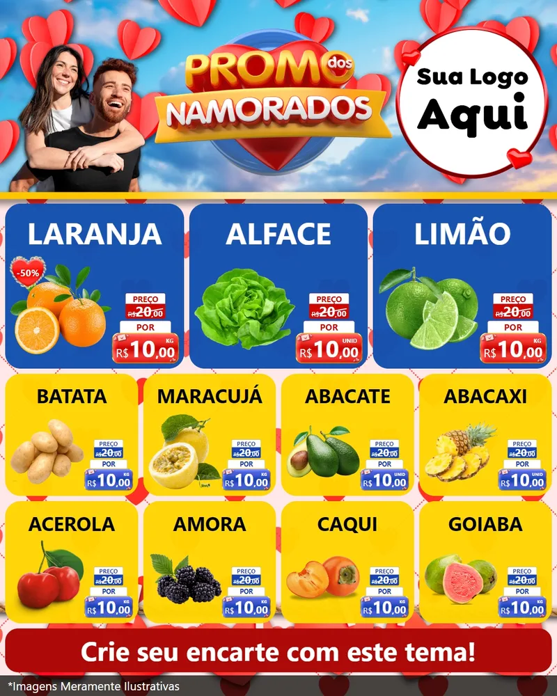 Modelo de Rede Social para Feed Instagram com o tema Promo dos Namorados para Hortifrúti