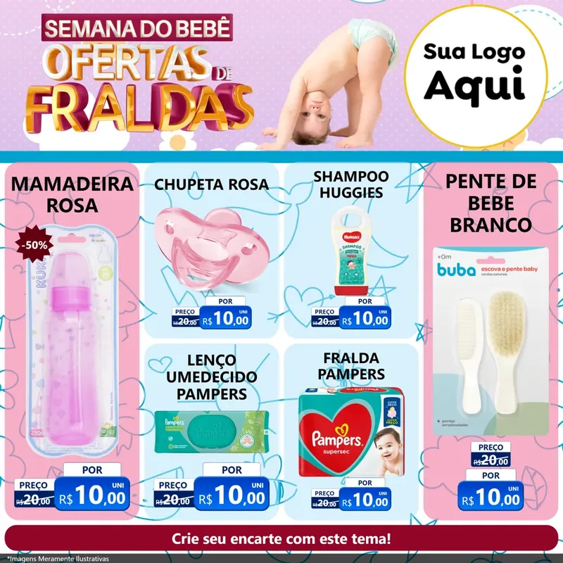 Modelo de Rede Social para Feed Facebook com o tema Semana do Bebê - Ofertas de Fraldas para Bebês