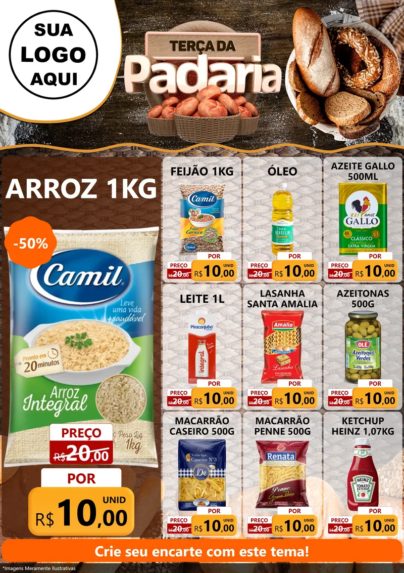Modelo de Encarte para Encarte A4 Vertical com o tema Terça da Padaria para Supermercado
