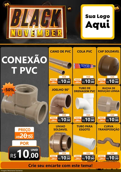 Modelo de Encarte para Encarte A4 Vertical com o tema Black November para Tubos e conexões