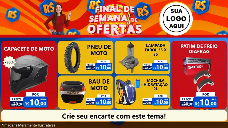 Modelo de TV para TV Horizontal com o tema Final de Semana de Ofertas para Moto peças