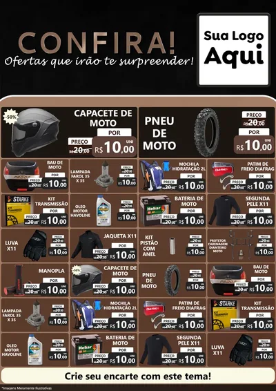 Modelo de Encarte para Encarte A4 Vertical com o tema Confira! Ofertas que irão te surpreender! para Moto peças