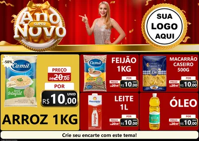 Modelo de Encarte para Encarte A4 Horizontal com o tema Super Ano Novo para Supermercado