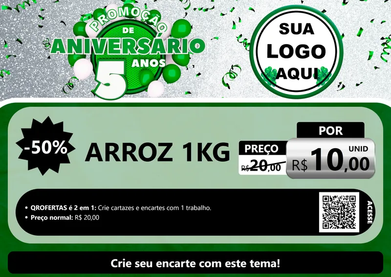 Modelo de Cartaz para Cartaz A4 Horizontal com o tema Promoção de Aniversário - 5 Anos para Supermercado