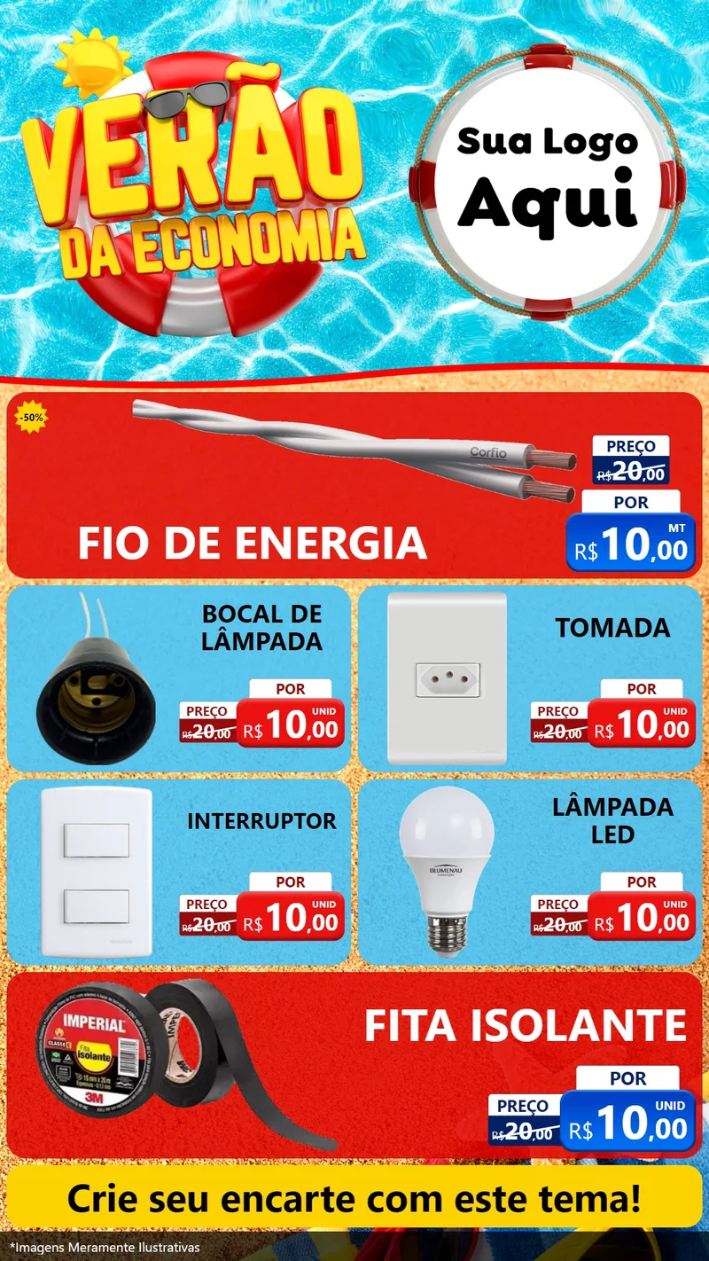 Modelo de TV para TV Vertical com o tema Verão da Economia para Materiais Elétricos