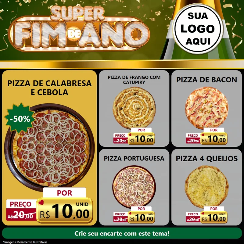 Modelo de Rede Social para Feed Facebook com o tema Super Fim de Ano para Pizzaria