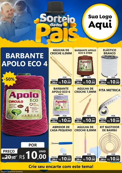 Modelo de Encarte para Encarte A4 Vertical com o tema Sorteio Dia Dos Pais para Armarinho e Aviamentos