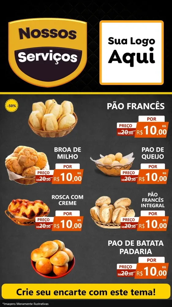 Modelo de TV para TV Vertical com o tema Nossos Serviços para Padaria
