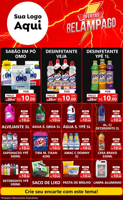 Modelo de Encarte para Encarte Grande com o tema Ofertas Relâmpago para Produtos de Limpeza