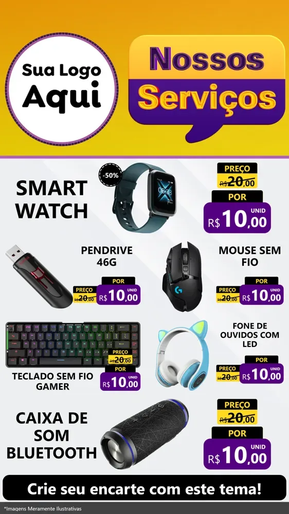 Modelo de TV para TV Vertical com o tema Nossos Serviços para Informática