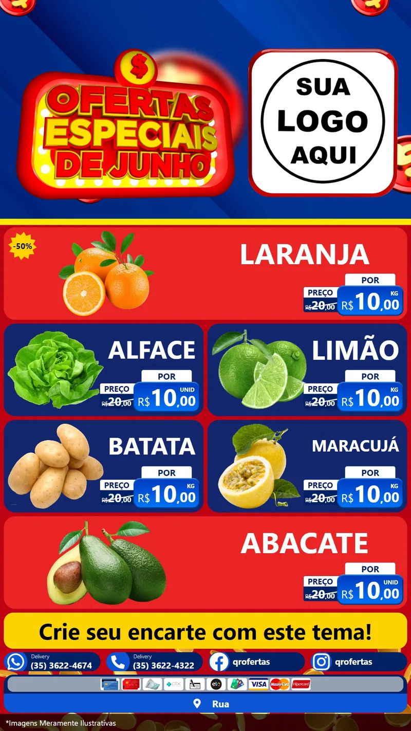 Modelo de TV para TV Vertical com o tema Ofertas Especiais de Junho para Hortifrúti