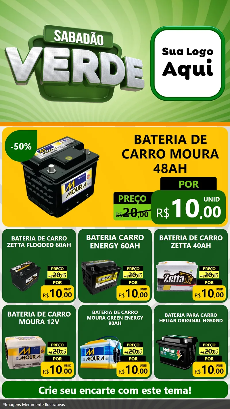 Modelo de Rede Social para Stories com o tema Sabadão Verde para Baterias Elétricas