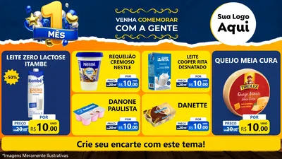Modelo de TV para TV Horizontal com o tema Um Mês de Aniversário para Frios e Laticínios