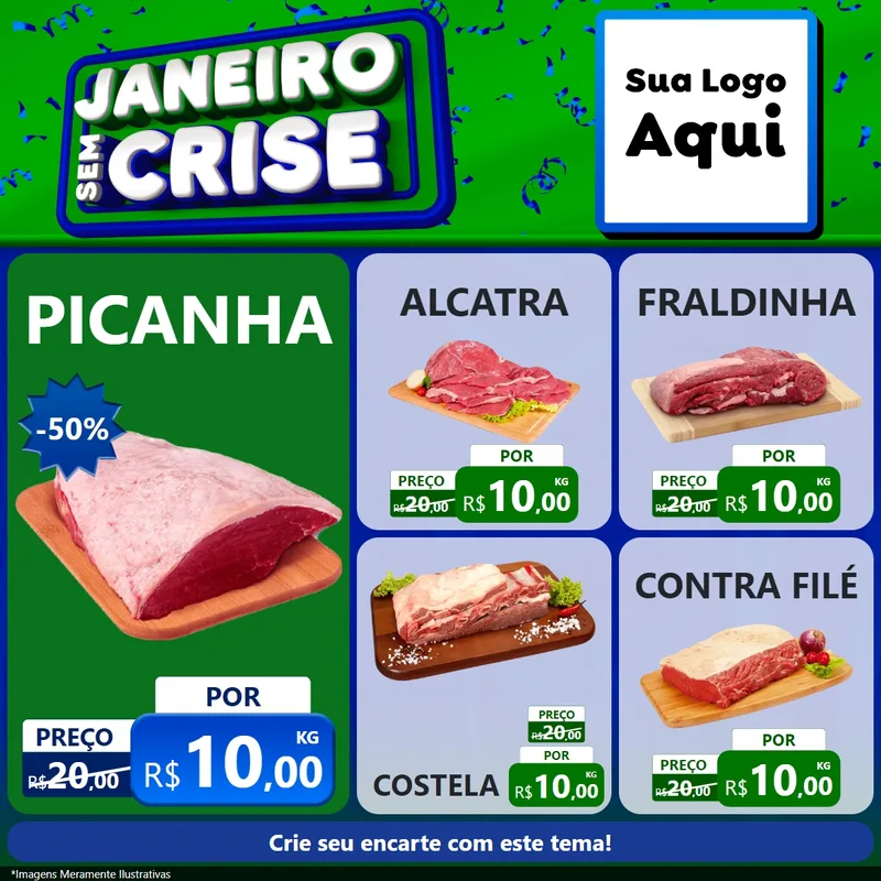 Modelo de Rede Social para Feed Facebook com o tema Janeiro Sem Crise para Açougue