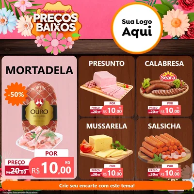 Modelo de Rede Social para Feed Facebook com o tema Primavera de Preços Baixos para Frios e Laticínios