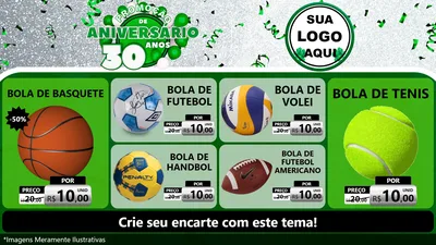 Modelo de TV para TV Horizontal com o tema Promoção de Aniversário - 30 Anos para Artigos Esportivos