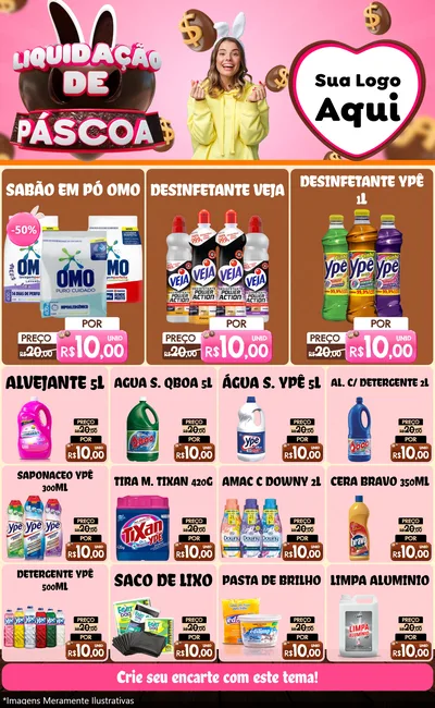 Modelo de Encarte para Encarte Grande com o tema Liquidação de Páscoa para Produtos de Limpeza
