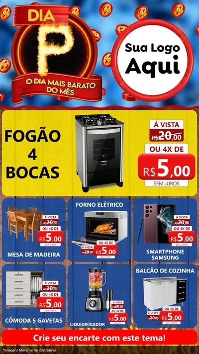 Modelo de Rede Social para Stories com o tema Dia P - O Dia Mais Barato Do Mês para Móveis e Eletro