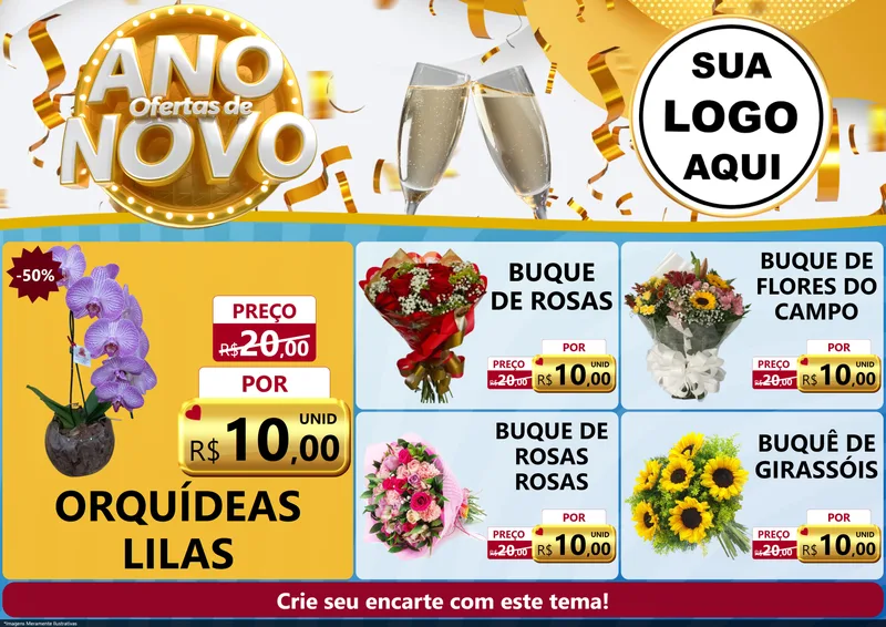 Modelo de Encarte para Encarte A4 Horizontal com o tema Ofertas de Ano Novo para Floricultura e jardim