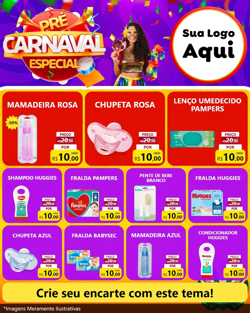 Modelo de Rede Social para Feed Instagram com o tema Pré-Carnaval Especial para Bebês