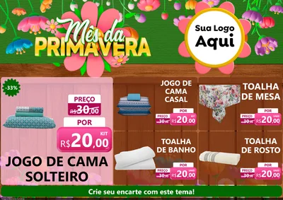 Modelo de Encarte para Encarte A4 Horizontal com o tema Mês da Primavera para Cama, Mesa e Banho
