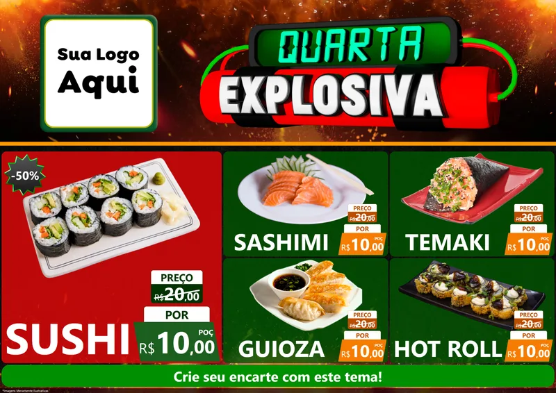 Modelo de Encarte para Encarte A4 Horizontal com o tema Quarta Explosiva para Comida japonesa