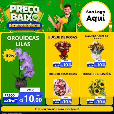 Modelo de Rede Social para Feed Facebook com o tema Preço Baixo de Independência para Floricultura e jardim
