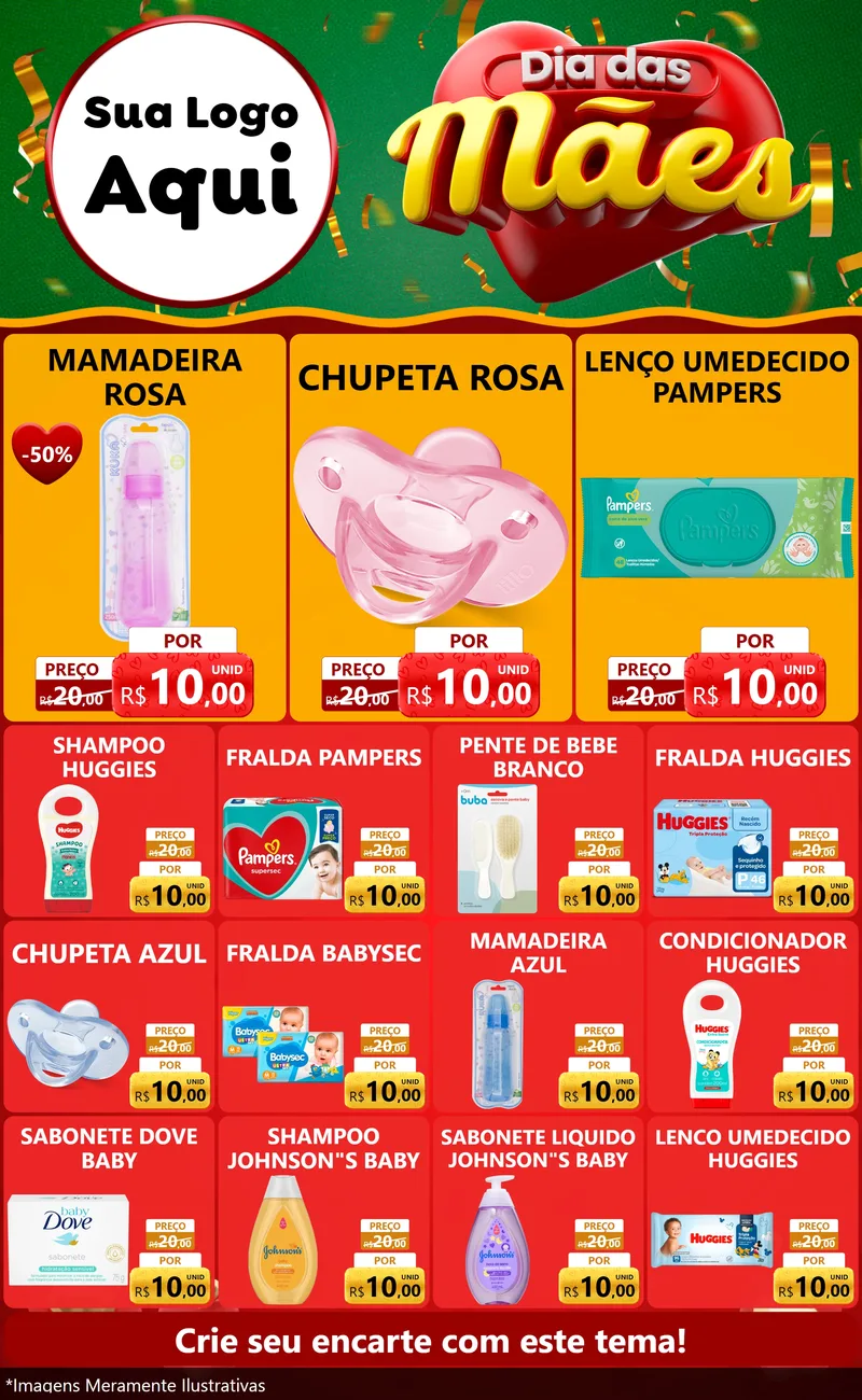 Modelo de Encarte para Encarte Grande com o tema Dia das Mães para Bebês