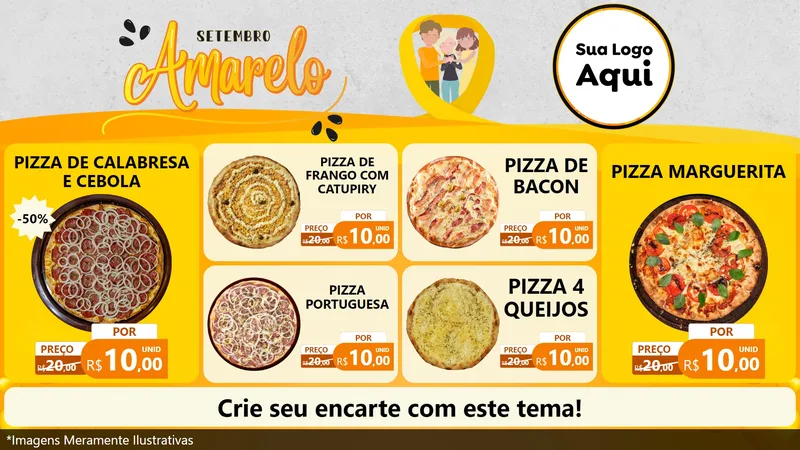 Modelo de TV para TV Horizontal com o tema Setembro Amarelo para Pizzaria