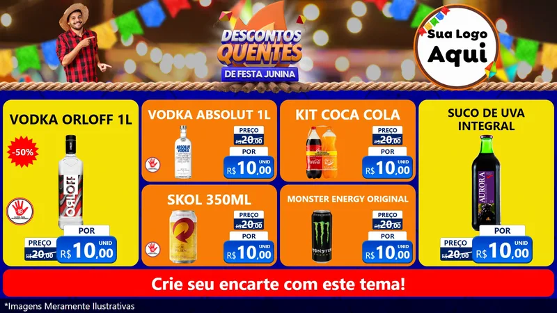 Modelo de TV para TV Horizontal com o tema Descontos Quentes de Festa Junina para Distribuidora de bebidas