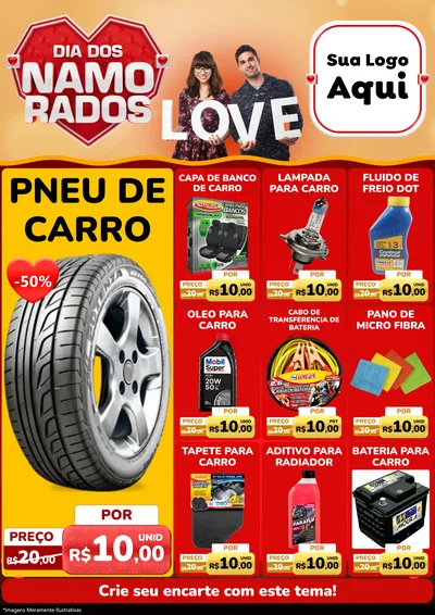 Modelo de Encarte para Encarte A4 Vertical com o tema Dia dos Namorados para Auto peças